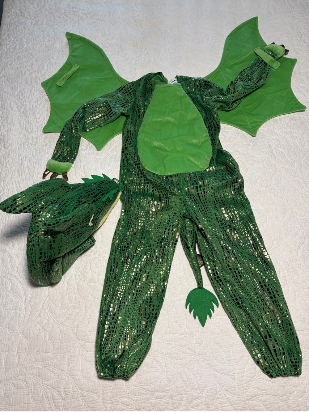Pottery Barn Kids Sparkle Green Dragon Costume with Headpiece & Wings 7-8